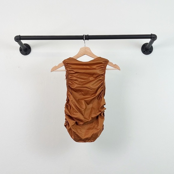 NWT Free People Ride Along Faux Leather Ruched Tank Top in Cowgirl Tan - Picture 11 of 11